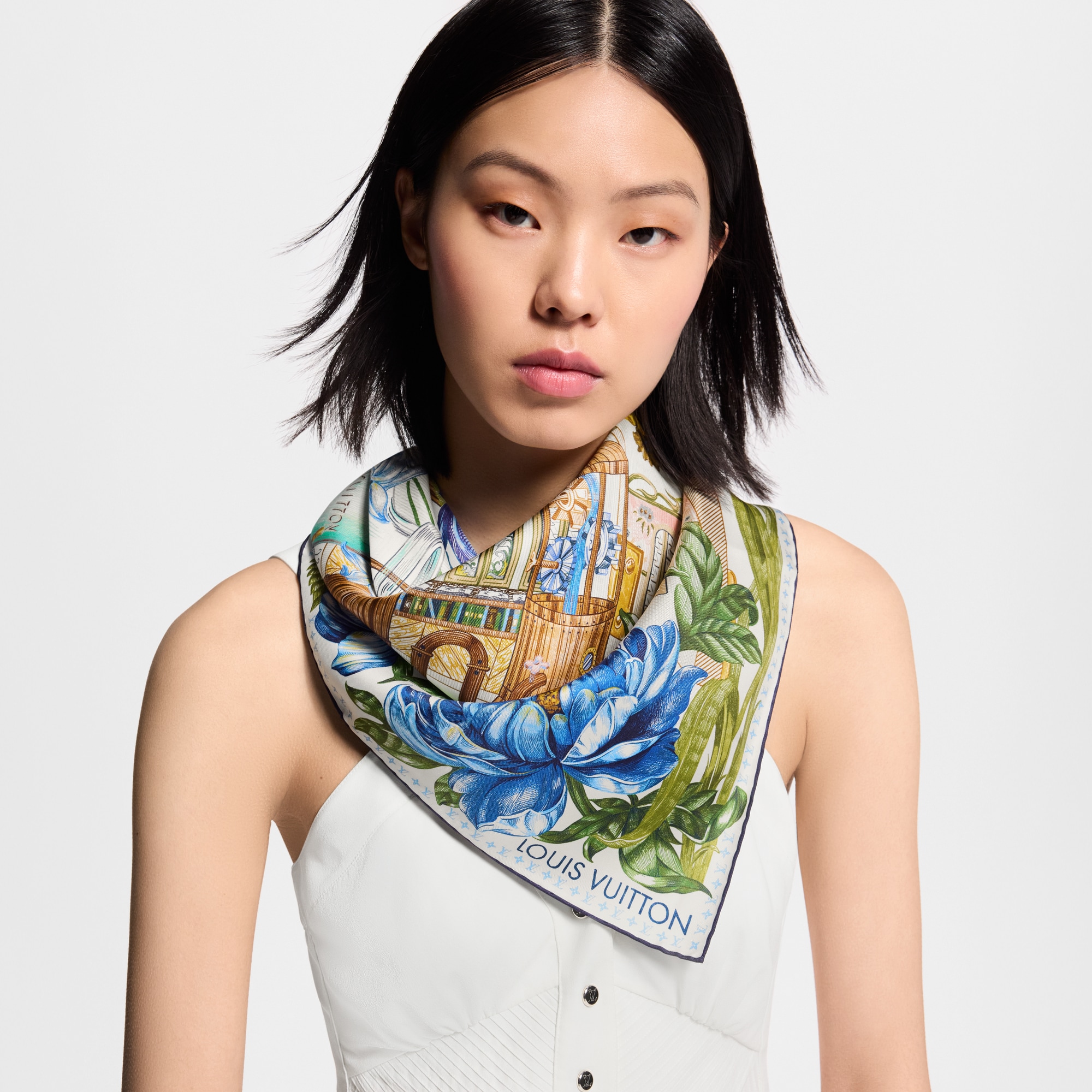 ルイヴィトン　louis vuitton シルク　ブルー　キャミソール カレ90・フォンテーヌ・パルフュメ S00｜ルイ・ヴィトン 公式サイト